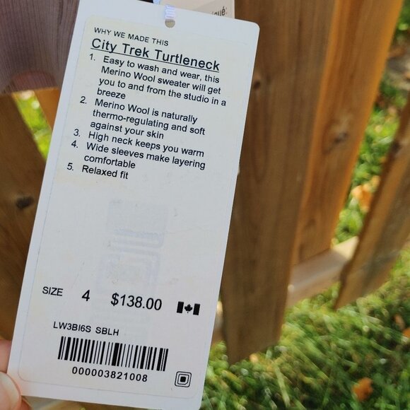 LULULEMON CITY TREK TURTLENECK Size 4 BNWT Merino Wool - Picture 5 of 6